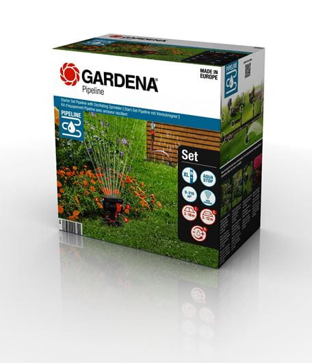 Полный комплект садового водопровода с осциллирующим дождевателем GARDENA